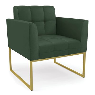 Poltrona Sala Decorativa Elisa Base Industrial Dourada Sintético PU Verde D03 - D'Rossi