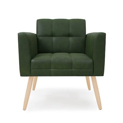Poltrona Sala Decorativa Kit 2 Elisa Pé Palito Natural Sintético PU Verde D03 - D'Rossi