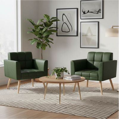 Poltrona Sala Decorativa Kit 2 Elisa Pé Palito Natural Sintético PU Verde D03 - D'Rossi