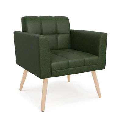 Poltrona Sala Decorativa Kit 2 Elisa Pé Palito Natural Sintético PU Verde D03 - D'Rossi
