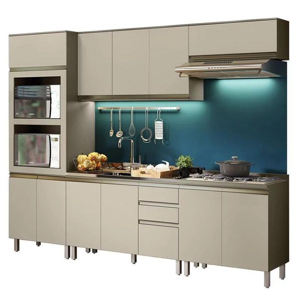 Armário de Cozinha Modulada 271cm 6 Peças Torre Quente Dupla Perfect H02 Duna/Cristal - Mpozenato