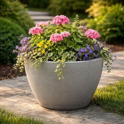 Kit 4 Vasos para Plantas Tramontina Asteca Plástico Granito Cinza Folhagens Flores Jardim Casa