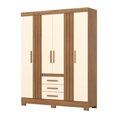 Guarda Roupa 4 Portas 3 Gavetas Com Pés Em Abs Nature Com Off White