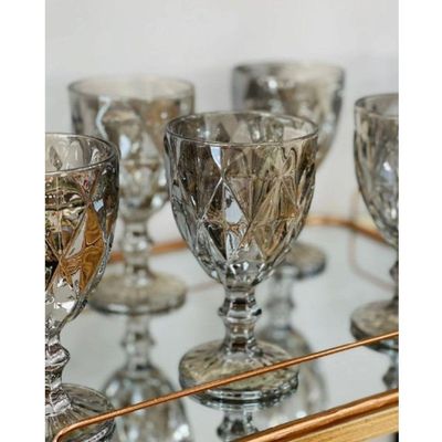 Conjunto De Taças De Vidro Para água 6 Peças 325 Ml Diamonds Cinza Metalizado Lyor