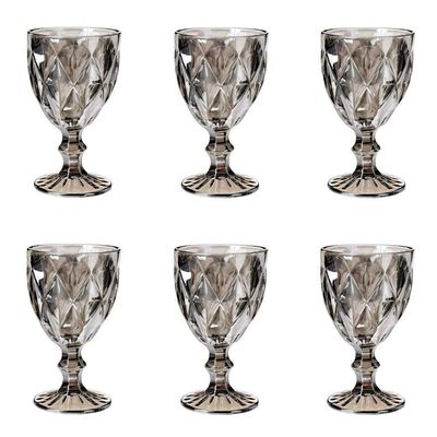 Conjunto De Taças De Vidro Para água 6 Peças 325 Ml Diamonds Cinza Metalizado Lyor