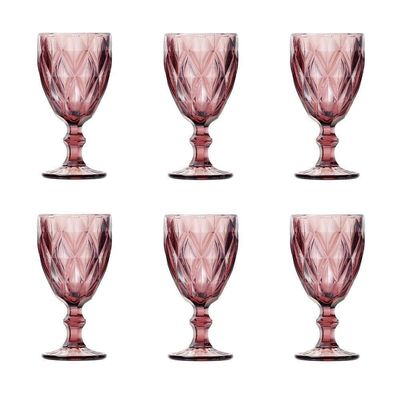 Conjunto De Taças De Vidro Para água 6 Peças 325 Ml Diamonds Rosa Lyor