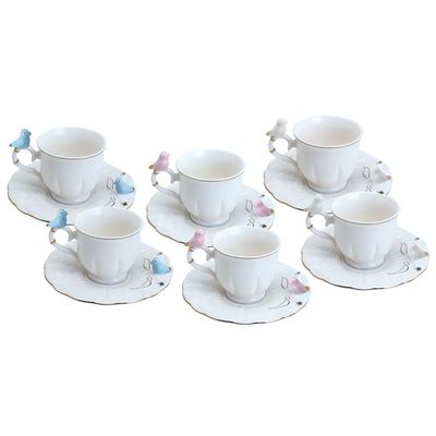 Conjunto 06 Xícaras De Café De Porcelana Birds Round Plate 100 Ml Wolff