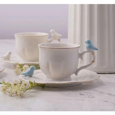 Conjunto 06 Xícaras De Café De Porcelana Birds Round Plate 100 Ml Wolff