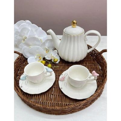 Conjunto 06 Xícaras De Café De Porcelana Birds Round Plate 100 Ml Wolff