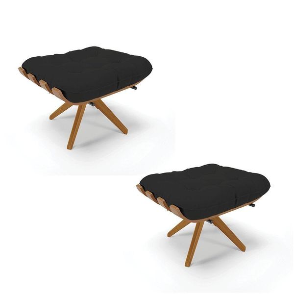 Kit 2 Puffs Giratório Veludo Preto Base Madeira D'rossi Kit 2 Puffs Giratório Veludo Preto Base Madeira D'rossi