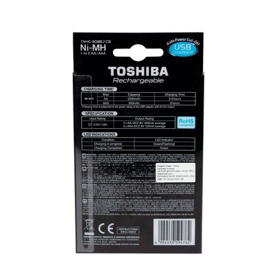 Carregador P/ 2 Pilhas Toshiba AA/AAA USB C/ 2 Pilhas Recarregáveis - AC2515