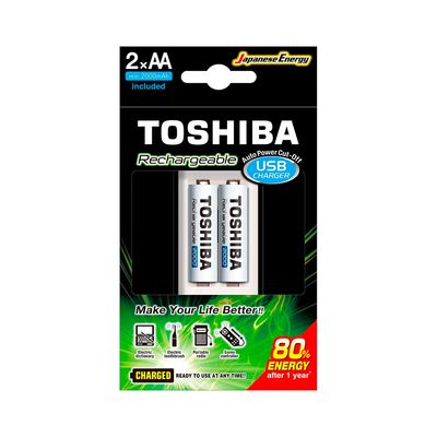 Carregador P/ 2 Pilhas Toshiba AA/AAA USB C/ 2 Pilhas Recarregáveis - AC2515