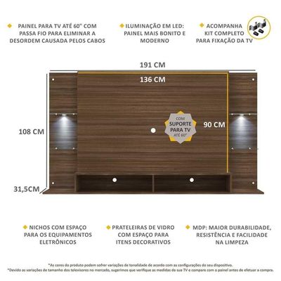 Painel Com 2 Leds E Suporte Para Tv Até 60´´Fg3677 Madeirado