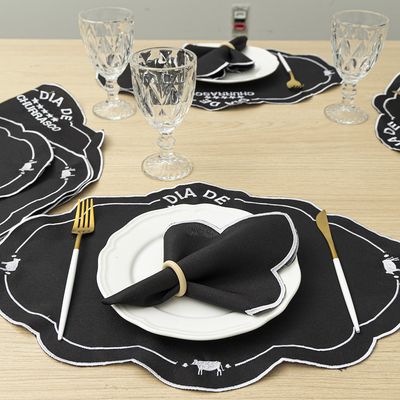 Jogo Americano Bordado em Linha de Seda 12 Peças Churras - 100% Poliéster