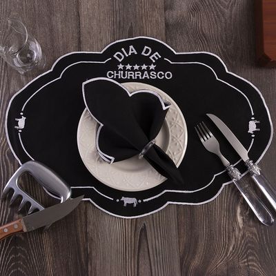 Jogo Americano Bordado em Linha de Seda 12 Peças Churras - 100% Poliéster