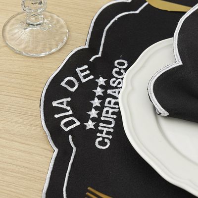 Jogo Americano Bordado em Linha de Seda 12 Peças Churras - 100% Poliéster