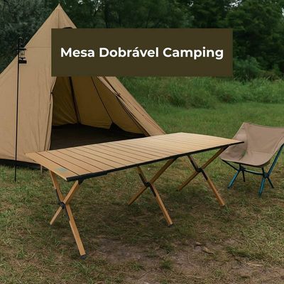 Mesa Dobrável Bege 120cm Camping Piquenique Sítio Casa Campo