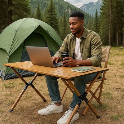 Mesa Dobrável Bege 120cm Camping Piquenique Sítio Casa Campo