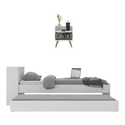 Conjunto Quarto Bicama Com Colchão E Baú/mesa De Cabeceira Retrô Multimóveis Mp4222 Branco/natural Branco/natural