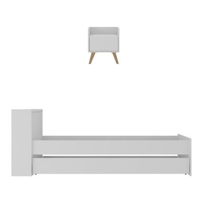 Conjunto Quarto Bicama Com Colchão E Baú/mesa De Cabeceira Retrô Multimóveis Mp4222 Branco/natural Branco/natural