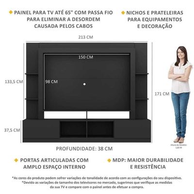Estante Tv 65" E 2 Portas Oslo Multimóveis V3395 Preta Preto