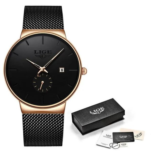 Relógio de Quartzo Masculino casual Aço Impermeável Ouro preto