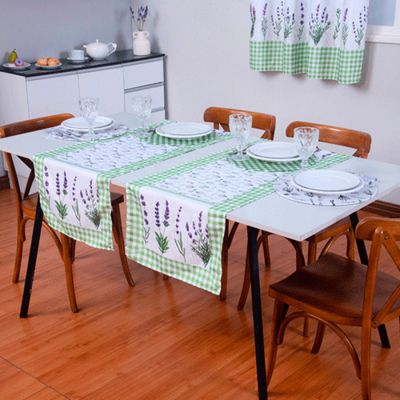Caminho de Mesa Tropical Estampado 2 Peças 1,25m x 43cm Microfibra - Lavanda