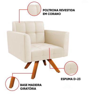 Poltrona Sala Decorativa Kit 2 Elisa Giratória Castanho MM30 Sintético PU Bege D03 - D'Rossi