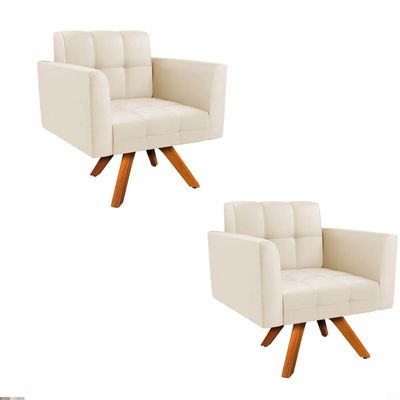 Poltrona Sala Decorativa Kit 2 Elisa Giratória Castanho MM30 Sintético PU Bege D03 - D'Rossi