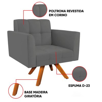 Poltrona Sala Decorativa Kit 2 Elisa Giratória Castanho MM30 Sintético Grafite D03 - D'Rossi