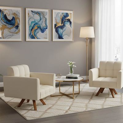 Poltrona Sala Decorativa Kit 2 Elisa Giratória Castanho MM30 Sintético PU Bege D03 - D'Rossi