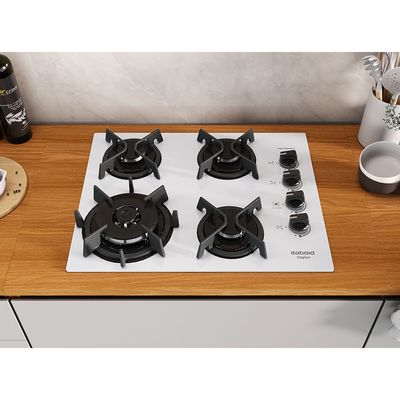 Cooktop 4 Bocas Mesa de Vidro e Tripla Chama Itaplus Branco / Bivolt