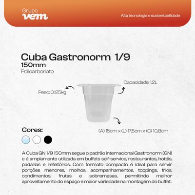 Cuba Gastronorm 1/9 150mm Branca em Policarbonato