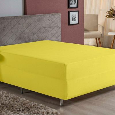 Lençol Com Elástico Queen Nobre 1 Peça Luva De Box 55cm De Altura Malha 100% Algodão - Amarelo