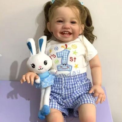 Bebe Reborn Menina Sorridente Corpo De Pano Macio Cabelo Implantado Fio A Fio