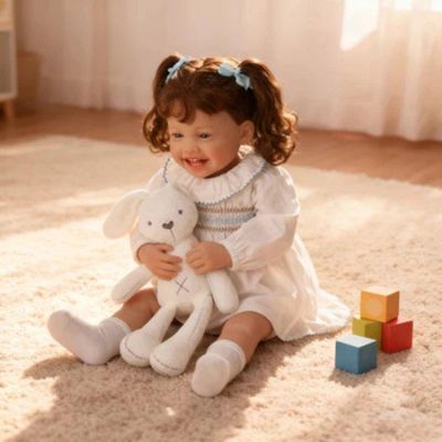 Bebe Reborn Menina Sorridente Corpo De Pano Macio Cabelo Implantado Fio A Fio