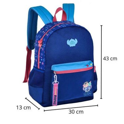 Mochila Costas Stitch Escolar Infantil Tsum Azul Florido