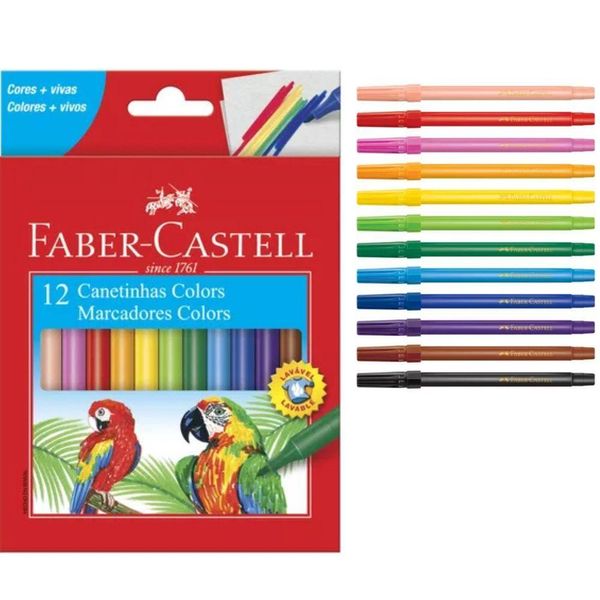 Kit 10 Canetinhas Hidrográficas Faber-castell Com 12 Cores Volta As Aulas