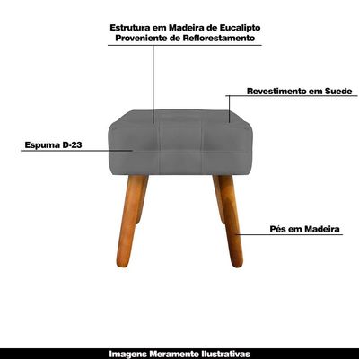 Puff Decorativo Pés Palito Karen Suede Grafite - Gran Belo