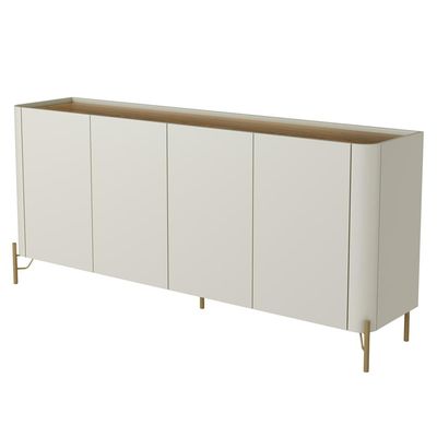 Aparador Buffet Para Sala de Jantar 4 Portas Pés Industrial Dourado Naim I03 Luna Louro - Lyam Decor