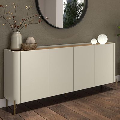 Aparador Buffet Para Sala de Jantar 4 Portas Pés Industrial Dourado Naim I03 Luna Louro - Lyam Decor
