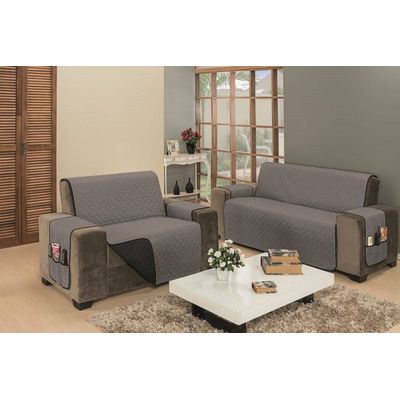 Protetor De Sofá Dupla Face Impermeável Mr 2 E 3 Lugares - Preto/Cinza