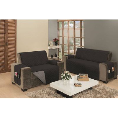 Protetor De Sofá Dupla Face Impermeável Mr 2 E 3 Lugares - Preto/Cinza