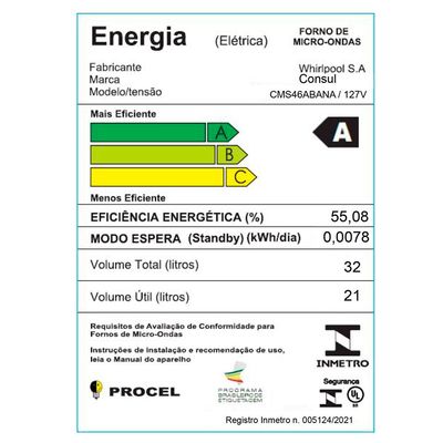 Microondas 32 Litros com Menu Fácil 900W CMS46AB Consul Branco / 220V