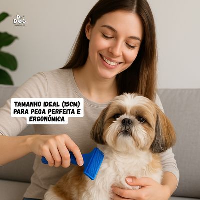 Escova Rasqueadeira Pet Automática p/ Cães Gatos, Remove Nós, Reduz Queda, Para Pelo Curto ou Longo