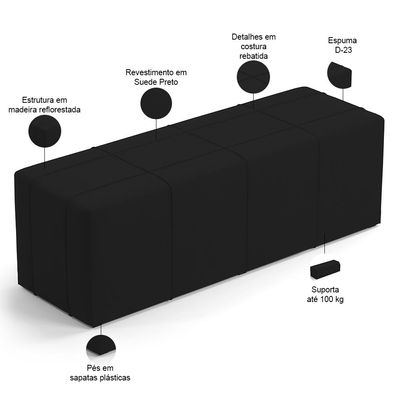 Kit Cabeceira Cama Box Queen 160cm com Calçadeira Roma W01 Suede Preto - Lyam