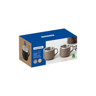 Kit 2 Xícaras para Café Tramontina em Aço Inox Cinza 80 ml