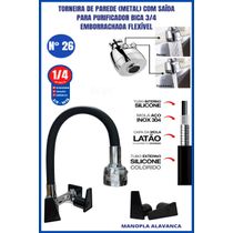 Torneira De Parede Metal Com Saída Para Purificador Bica 3/4 Emborrachada Flexível