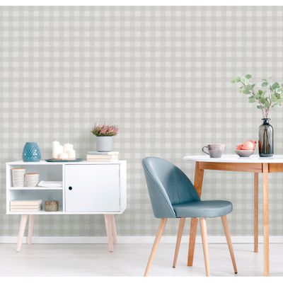 Papel de Parede Essential Xadrez Vichy Cor Cinza Claro ES98133