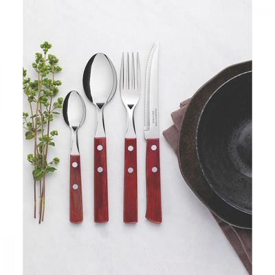 Faqueiro Tramontina Polywood com Laminas em Aço Inox e Cabos de Madeira Vermelho 24 Peças